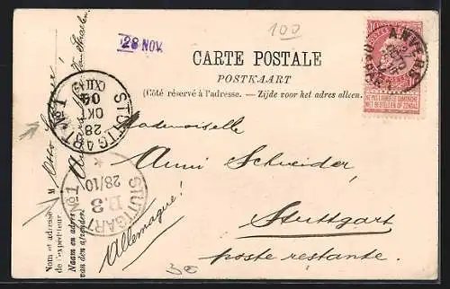 AK Anvers, Vieux Marché aux Blés et rue Nationale, Strassenbahn