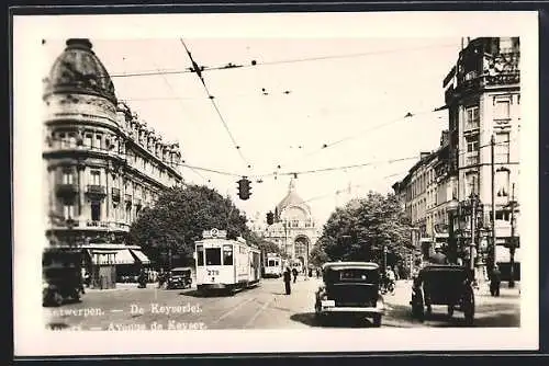 AK Antwerpen, De Keyserlei, Strassenbahn