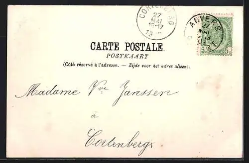 AK Anvers, Vieux Marché aux blés et Rue Nationale, Strassenbahn