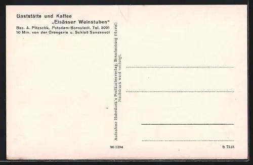 AK Potsdam-Bornstedt, Gasthaus & Kaffee Elsässer Weinstuben