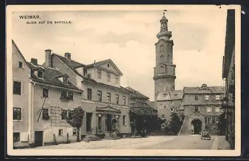 AK Weimar / Thür., Blick auf die Bastille mit Café Alfred Schmidt, Grüner Markt