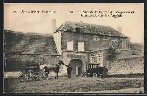 AK Waterloo, Porte du Sud de la Ferme d`Hougoumont barricadée par les Anglais