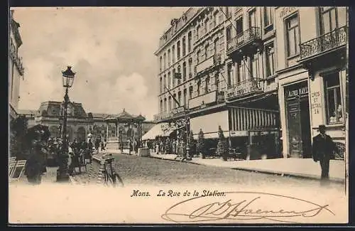 AK Mons, La Rue de la Station