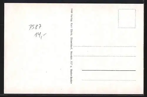 AK Greffern, Schule und Rathaus, Rheinbrücke, Totalansicht