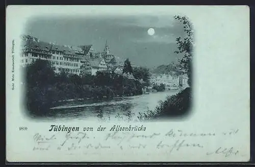 Mondschein-AK Tübingen, Teilansicht von der Alleenbrücke