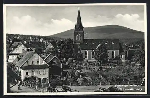 AK Braunlage im Harz, Blick zum Wurmberg mit Kirche