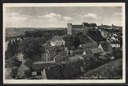 AK Wettin a. d. Saale, Blick auf die Stadt und die Burg