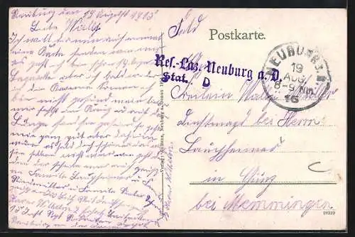 AK Neuburg a. D., die Schloss-Kaserne, am Militärgebäude, Kaserne I