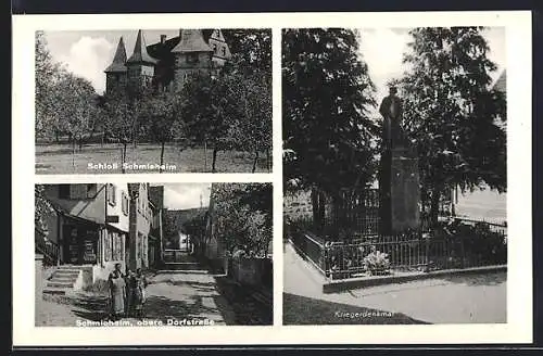 AK Schmieheim, Schloss, Obere Dorfstrasse, Kriegerdenkmal