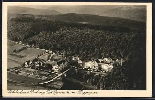 AK Backnang, Ansicht vom Wilhelmsheim vom Flugzeug aus