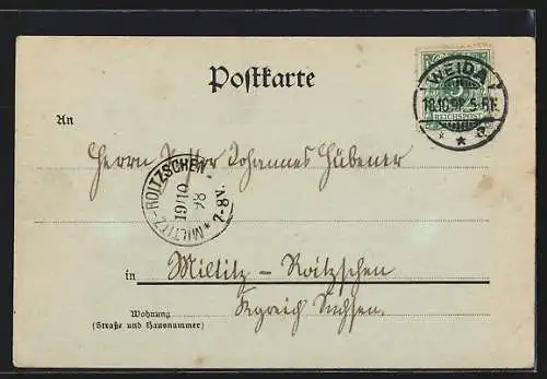 Mondschein-AK Weida / Thür., Blick auf das Schloss