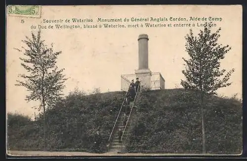 AK Waterloo, Monument du General Anglais Cordon, Aide de Camp du Duc de Wellington, blessé a Waterloo