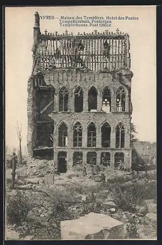 AK Ypres, Maison des Templiers, Hotel des Postes