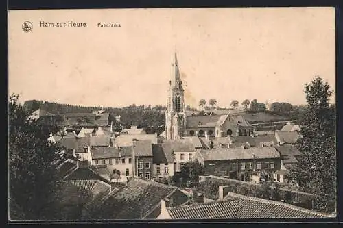 AK Ham-sur-Heure, Panorama mit Kirche