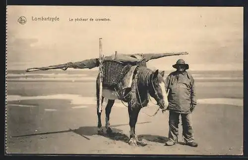 AK Lombartzyde, De Garnaatvisscher, Krebsfischer mit Pferd am Strand