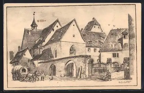 Künstler-AK Hersbruck, Partie am Spital