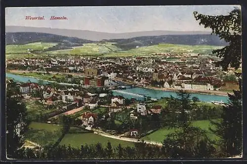 AK Hameln /Wesertal, Blick ins Tal mit Flusspartie