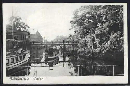 AK Buxtehude, Hafenansicht mit Brücken