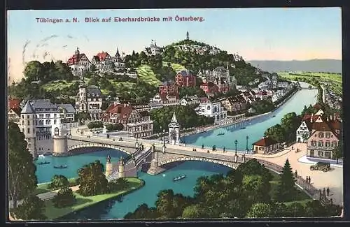 AK Tübingen a. N., Blick auf Eberhardbrücke mit Osterberg