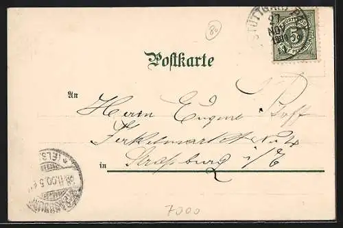 Lithographie Stuttgart, Altes Schloss & Schlossplatz, Königl. Hoftheater, Wappen