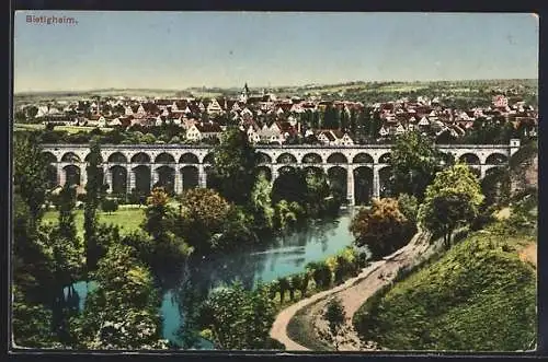 AK Bietigheim / Bissingen, Ortsansicht mit Viadukt