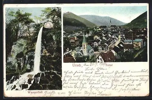 AK Urach, Teilansicht der Ortschaft, Wasserfall