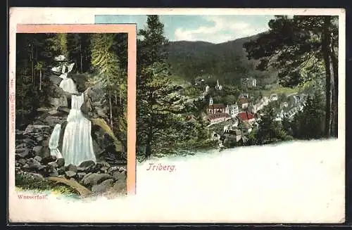 AK Triberg, Totalansicht mit Wasserfallpartie