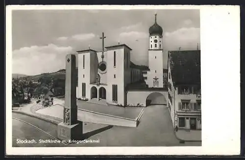 AK Stockach, Stadtkirche m. Kriegerdenkmal