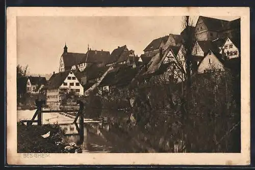 AK Besigheim, Häuseransichten vom Flussufer aus gesehen