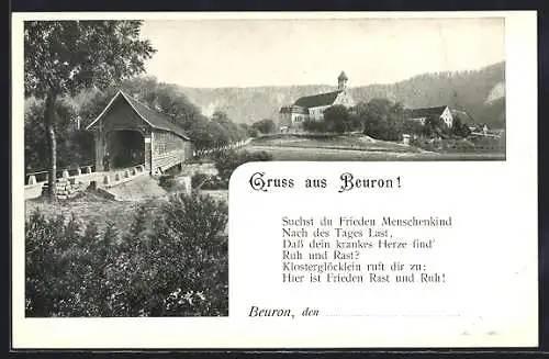 AK Beuron, Ortsansicht mit Vers