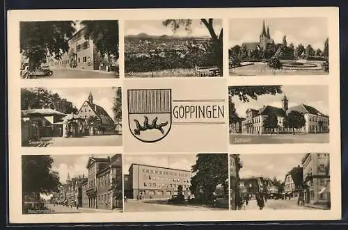 AK Göppingen, Schloss, Rathaus, Postamt, Gesamtansicht