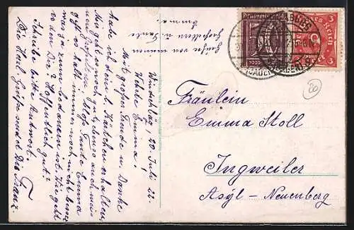 AK Offenburg, Schwanenteich mit Springbrunnen