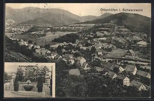 AK Ottenhöfen i. Schwarzwald, Teilansicht, Kriegerdenkmal
