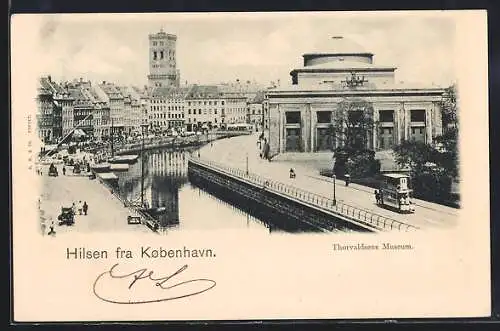 AK Kjobenhavn, Thorvaldsens Museum, Pferdebahn