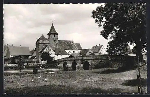 AK Ornbau an der Altmühl, Blick auf den Ort mit Brücke