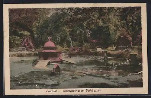 AK Bruchsal, Schwanenteich im Schlossgarten