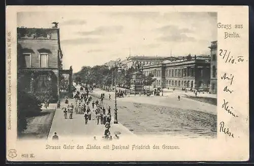AK Berlin, Unter den Linden mit Denkmal Friedrich des Grossen