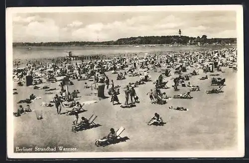AK Berlin, Strandbad Wannsee mit Badegästen