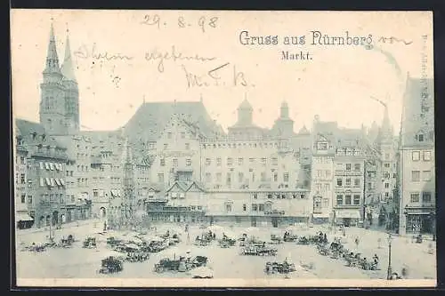 AK Nürnberg, Blick auf den Markt mit Seifen- und Kerzenfabrik, Georg Jos Meier & Co, Cafe Hofmann, J. Jacobi