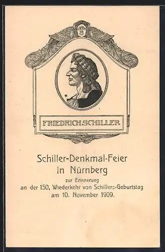AK Ganzsache PP7 C68 /01: Nürnberg, Schiller-Denkmal-Feier 1909, Porträt von Friedrich Schiller