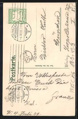 AK Ganzsache PP15 C156: Würzburg, Volksfest des Volks- und Hallenbades 1909, Feiernde auf dem Festplatz