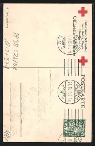 AK Ganzsache PP38 C26 /01: Nürnberg, Rotes Kreuz-Sammlung mit Weihnachtsgruss 1915, Deutscher Soldat mit Lebkuchen