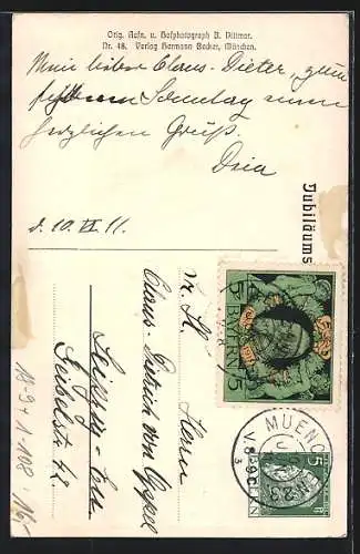 AK 25. Regierungsjubiläum von Prinzregent Luitpold von Bayern 1911, Porträt in Uniform, Ganzsache Bayern