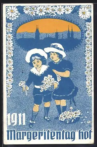 Künstler-AK Ganzsache PP27 C3 /06: Hof / Bayern, Margeritentag 1911, Mädchen mit Margeriten