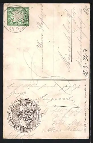 Künstler-AK Würzburg, 54. Generalversammlung der Katholiken Deutschlands 1907, St. Kilian, Ganzsache Bayern
