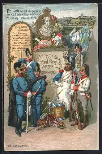 AK Ganzsache PP15 C54 /03 Würzburg, Infant. Regt. Wrede 1803-1903, Soldaten in Uniformen, Portrait Graf Ysenburg