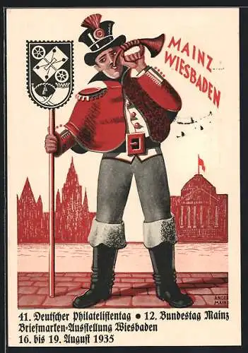 Künstler-AK Mainz, 41. Deutscher Philatelistentag 1935, Ganzsache