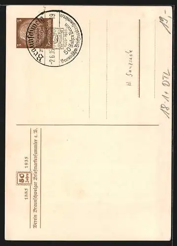 AK Braunschweig, 50 Jahre Verein der Briefmarkensammler 1935, Ganzsache