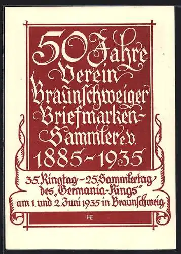 AK Braunschweig, 50 Jahre Verein der Briefmarkensammler 1935, Ganzsache