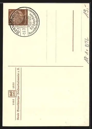 AK Braunschweig, 50 Jahre Verein der Briefmarkensammler 1935, Ganzsache